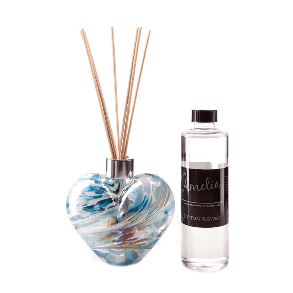 Amelia Art Glass Turquoise & White Heart Reed Diffuser Gift Set  £35.99